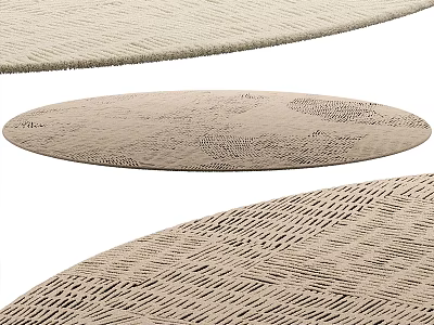 Stylish Beige Round Area Rug With Intricate Patterns And Woven Texture 3d model