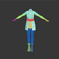 Stylish White Coat With Yellow Trim Long Sleeves And Blue Skirt Design