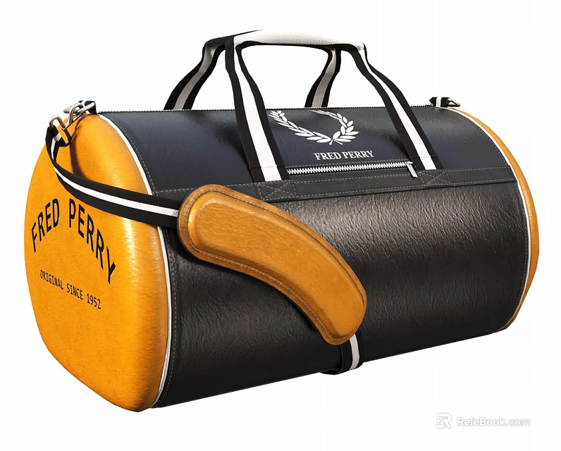 Fred Perry Black And Yellow Duffle Bag Featuring Established 1952 Logo 3d model 