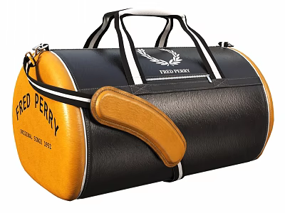 Fred Perry Black And Yellow Duffle Bag Featuring Established 1952 Logo 3d model
