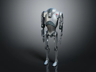 Sci Fi Sleek Metallic Humanoid Robot Character With Mechanical Joints Standing Pose 3d model