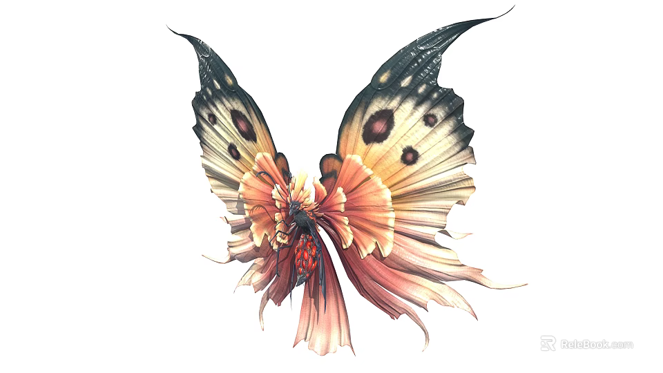 Vibrant Butterfly With Orange Pink Wings Black Spots And Artistic Design 3d model 