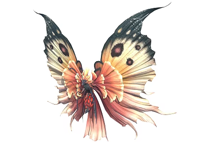 Vibrant Butterfly With Orange Pink Wings Black Spots And Artistic Design 3d model