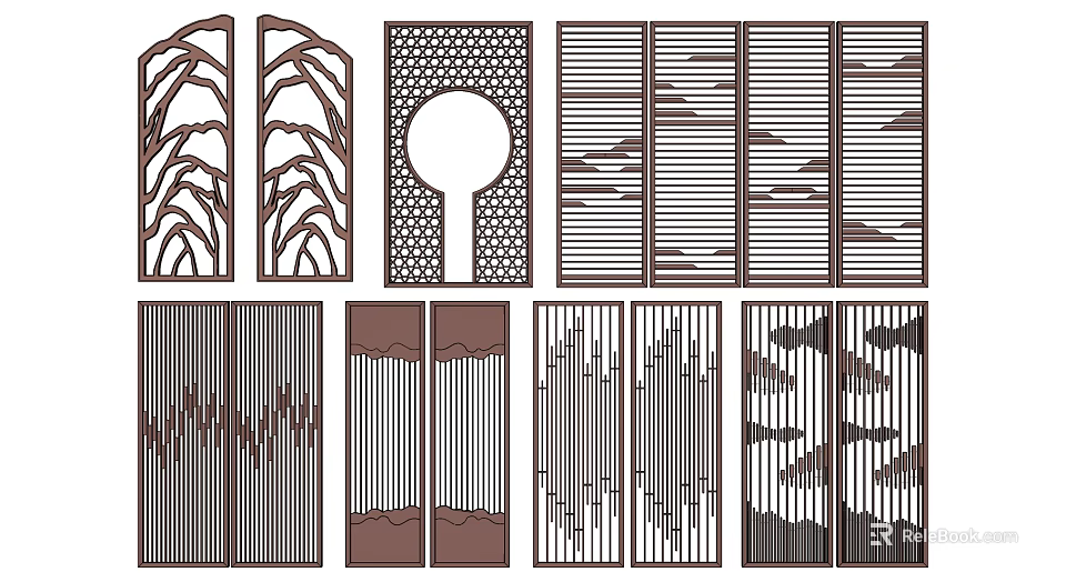 Interior Decorative Room Dividers With Various Patterned Screens And Artistic Designs 3d model 