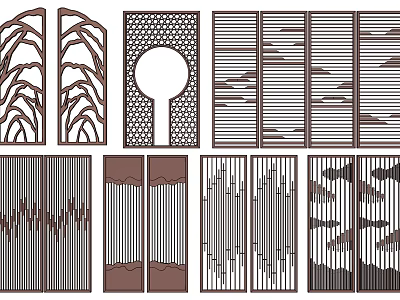 Interior Decorative Room Dividers With Various Patterned Screens And Artistic Designs 3d model