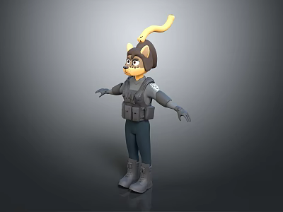 Game Movie Character With Cat Like Appearance Black Hat Yellow Tail Tactical Vest And Boots 3d model