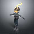 Game Movie Character With Cat Like Appearance Black Hat Yellow Tail Tactical Vest And Boots