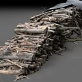 Natural Stones And Wood Pile With Logs Of Various Sizes And Branches