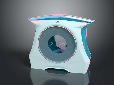 Sleek Modern Futuristic Device With White Blue Pink Hues And Circular Interior Opening 3d model