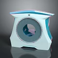 Sleek Modern Futuristic Device With White Blue Pink Hues And Circular Interior Opening