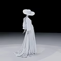 Woman In Long White Dress And Wide Brimmed White Hat Standing In Minimalist Setting