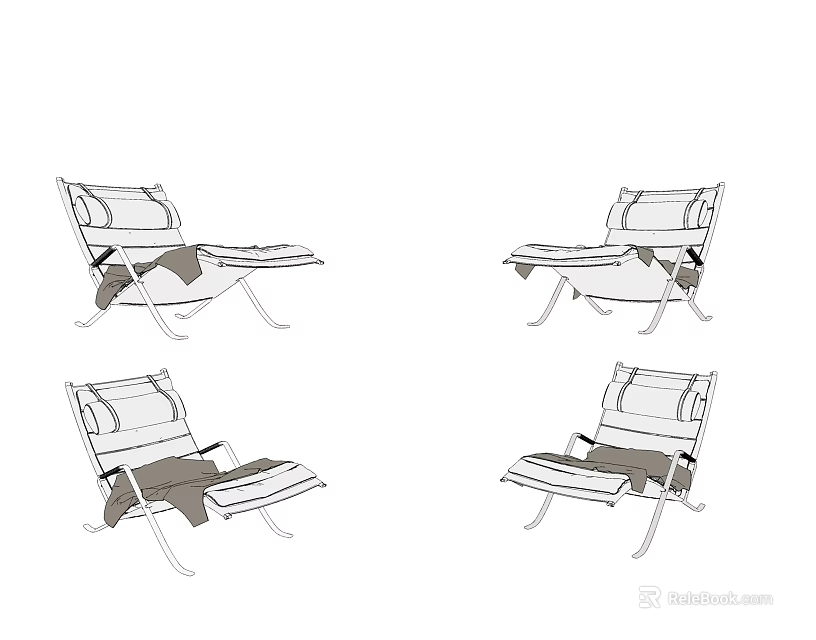 Modern Lounge Chair With Adjustable Recline And Metal Frame Design 3d model 
