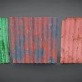 Rusty Weathered Corrugated Metal Sheets With Red Multicolored And Green Textures