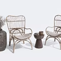 Casual Leisure Sofa Set With Rattan Chairs Vase And Small Side Table