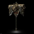 Ornate Medieval Weapon With Golden Silver Lion Head Decorations And Red Gemstone