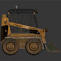 Yellow And Black Compact Skid Steer Loader With Cage Cab Large Tires And Front Bucket
