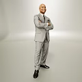 Man Dressed In Light Gray Suit Standing With Arms Crossed 3d model