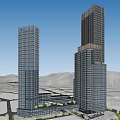 Modern High Rise Office Building With Glass Facade Twin Towers And Architectural Design