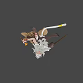 Game Movie Character With Long Silver White Hair Holding Two Swords On Palm Shaped Base