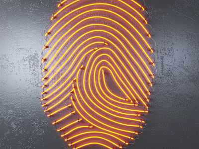 Stylish Orange Neon Decorative Light in Unique Fingerprint Shape on Metallic Background 3d model
