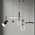 Illuminated Modern Pendant Lights With Circular Ring Shapes And Metallic Tones 3d model