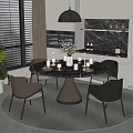 Dining Table and Chair Combination Dining Cabinet Chandelier 3d model