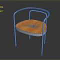 Elegant Modern Chair Featuring Orange Cushion And Silver Metal Curved Armrests