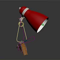 Modern Table Lamp With Red Lampshade Silver Metal Stand And Wooden Base