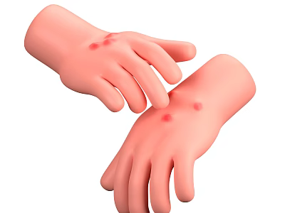 Detailed View Of Human Hands With Red Spots Indicating Skin Condition 3d model