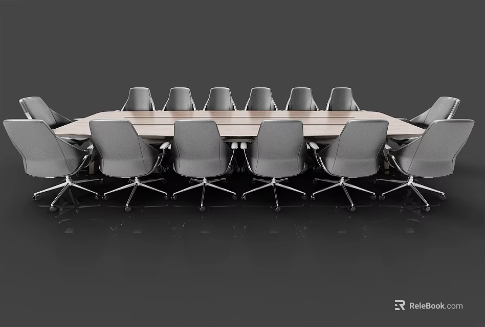 Modern Conference Table With Multiple Gray Chairs For Office Meeting Setup 3d model 