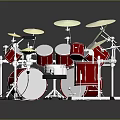 Red And White Complete Drum Set With Drums Cymbals And Stool For Music Performance