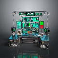 Futuristic High Tech Control Console With Multiple Screens And Data Displays