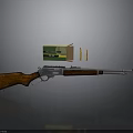 Vintage Rifle With Wooden Stock Metal Barrel Ammunition Box And Yellow Bullets