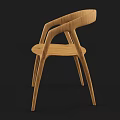 Modern Wooden Armchair With Curved Armrests And Light Brown Natural Finish