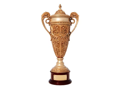 Golden Carved Ornamental Decorative Set With Twin Handles Floral Patterns Wooden Base And Plaque 3d model