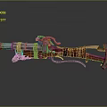 Intricate Vintage Mechanical Firearm With Metal Wooden Structure And Leather Straps