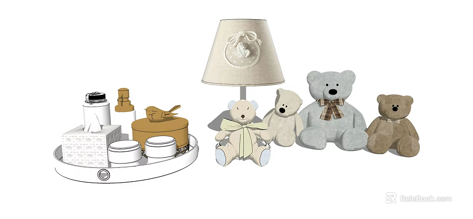 Adorable Teddy Bear Plush Toys With Bow Ties And Soft Textured Surfaces 3d model 