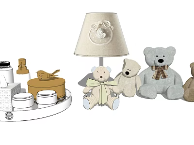 Adorable Teddy Bear Plush Toys With Bow Ties And Soft Textured Surfaces 3d model