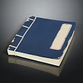 Stylish Blue Furniture Storage Box With White Label On Black Smooth Surface Design