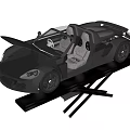 Black Convertible Sports Car With Open Doors And Grey Seats On Display Platform