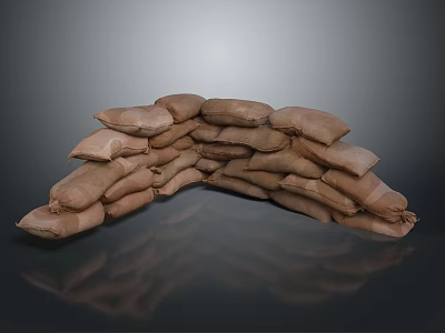 Stacked Hessian Sandbags Forming Curved Arch Structure On Reflective Surface 3d model