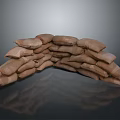 Stacked Hessian Sandbags Forming Curved Arch Structure On Reflective Surface