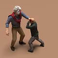 Two Male Figurines Interacting Physically White Haired With Red Scarf And Dark Clothed