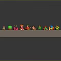 Colorful Food Models Featuring Various Fruits And Vegetables On Gray Platform