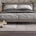 Modern Bedroom Interior with Tropical Leaf Pattern Wallpaper Comfortable Bed Soft Rug Large Window and Accent Chair