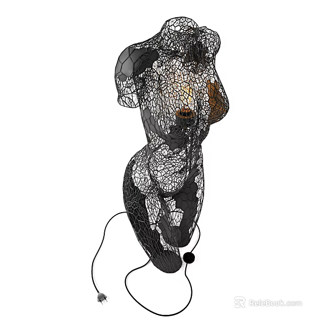Humanoid Shaped Abstract Floor Lamp with Metal Mesh Design and Warm Light Glow 3d model 