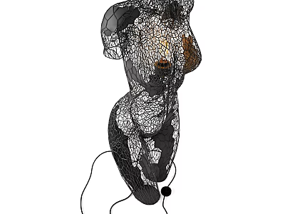 Humanoid Shaped Abstract Floor Lamp with Metal Mesh Design and Warm Light Glow 3d model
