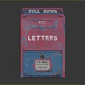 Pink And Blue US Mail Letterbox With Pull Down Feature And Letters Label