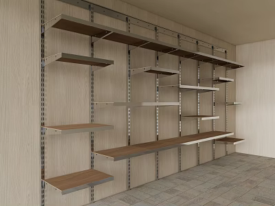 Wall Mounted Display Shelves With Metal Frame And Wooden Layers For Retail Store 3d model