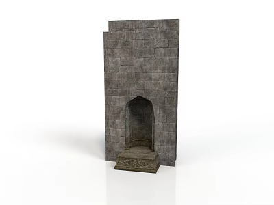 Ancient Stone Architectural Component With Arched Doorway And Decorative Steps 3d model